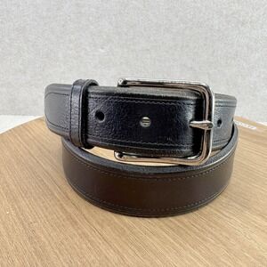 DOCKERS Belt Mens Size 36 Black Leather Dress Buckle Logo‎ Adjustable Classic